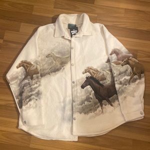 Button Up Horse Print Thin Fleece